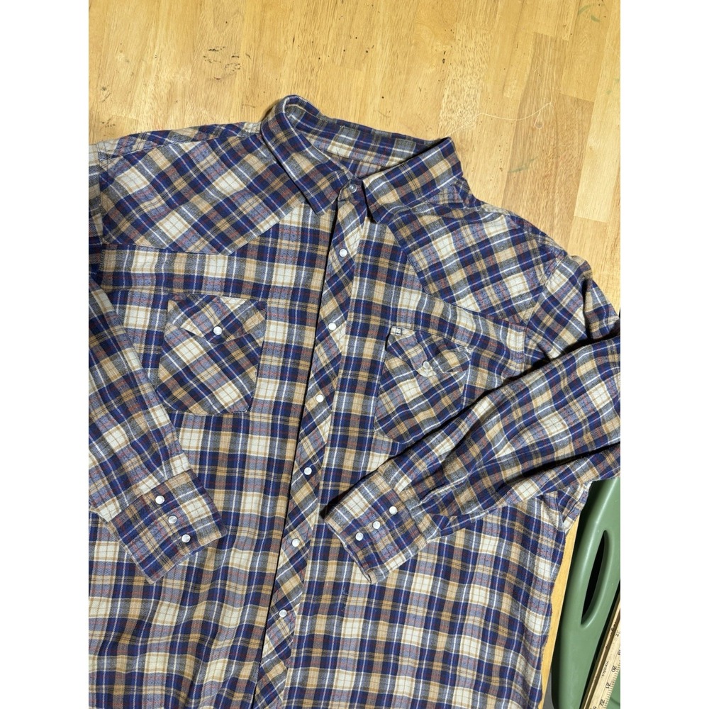 Vintage Wrangler Western Shirt Mens 4X Big Plaid Flannel Pearl Snap Cowboy 4XB